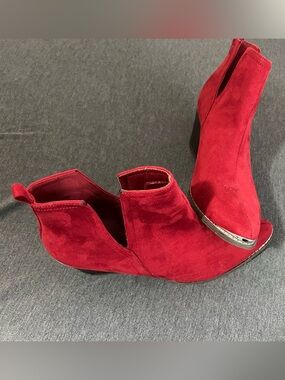 Red Microfiber Cutout Women’s Ankle Boots
